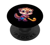 Otter Field Hockey Cartoon Player Cute Sports Mascot PopSockets Adhesive PopGrip