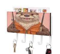 Otter Fishing Leather Key Holder for Wall Decorative with 5 Hooks & Mail Organizer Entryway Keys Rack