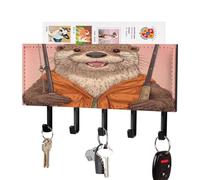Otter Fishing Leather Key Holder for Wall Decorative with 5 Hooks & Mail Organizer Entryway Keys Rack