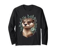 Otter Floral Botanical Portrait Long Sleeve T-Shirt