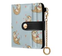 Otter Hearts Blue Print Small Women Wallet RFID Blocking Bifold PU Leather Compact Card Holder with Zipper Coin Pocket Purse for Girls Women Ladies