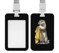 Otter Holding Towel Fashion ID Badge Holder Sliding Vertical Name Tag Card Protector with Lanyard