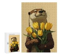 Otter Holding Yellow Tulips Jigsaw Puzzle, 300 PCS, Relaxing Activity for Adults, A Creative Way to Unwind after A Busy Day, at Home