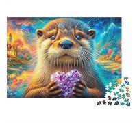 Otter Holds Crystal Heart Gently 1000-Piece Jigsaw Puzzle Adorable Otter Perfect for Family Bonding, Adults & Kids 52x38cm/1000pcs