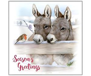 Otter House Charity Christmas Cards Multipack - Pack of 10 Premium Christmas Greeting Cards with Envelopes, Festive Donkeys and Robin - Supporting UK Charities