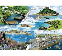 Otter House Cornwall Montage 1000 Piece Jigsaw Puzzle Gift for Adults | Coastal Seaside Travel Scene by Fiona Osbaldstone | Large Landscape Puzzle 685 x 490 mm with Puzzle Guide