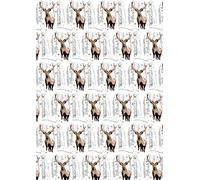 Otter House Snowflake Stag Christmas Wrapping Paper 6 Sheets + 6 Stringed Tags
