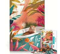 Otter in Bathtub Surrounded by Foliage Jigsaw Puzzle 1000 Piece for Teenagers Mind Skill Toy Peaceful Fun Design Assembly Unique Gift (38x26cm)