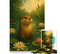 Otter in Lily Pond 1000 Piece Jigsaw Puzzles for Teenagers Jigsaw Boost Recall Soothing Play Tight Edge Premium Gift (38x52cm)