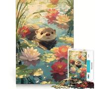 Otter in Lily Pond 1000 Piece Jigsaw Puzzles for Teenagers Jigsaw Smart Game Warm Time Image Assembly Lovely Gift (38x26cm)