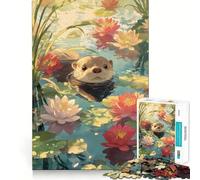 Otter in Lily Pond 1000 Pieces Jigsaw Puzzles for Adults Brain Challenge Toy Indoor Play Precise Cut Fine Art Piece (38x52cm)