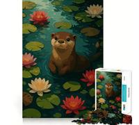 Otter in Lily Pond Illustration Jigsaw Puzzles 1000 Piece for Teenagers Clear Logic Toy Light Relax Perfect Cut Heartfelt Gift (38x52cm)