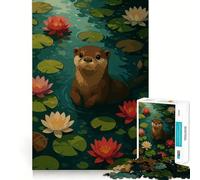 Otter in Lily Pond Illustration Jigsaw Puzzles for Adults 1000 Piece Mind Puzzle Slow Enjoy Image Assembly Perfect Present (50x75cm)