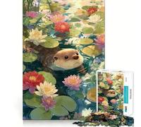 Otter in Lily Pond Jigsaw 1000 Pieces for Adults Cognitive Toy Bonding Time Pattern Assembly Santa Wish Item (38x52cm)
