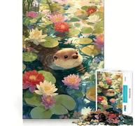 Otter in Lily Pond Jigsaw Puzzle for Teenagers 1000 Pieces Intellect Toy Calm Escape Quality Cut Seasonal Gift (50x75cm)