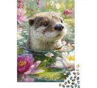 Otter in Lotus Pond-1 Jigsaw Puzzles Puzzles for Adults Kids. 1000 Pieces Whimsical Challenge Toy Educational Games Home Decoration for Educational Games Gifts 38x26cm/1000pcs