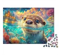 Otter in Magical Underwater World 1000-Piece Jigsaw Puzzle Adorable Otter Family Entertainment for Adults & Kids 38x26cm/1000pcs