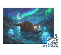 Otter Jigsaw Puzzles Puzzles for Adults Kids. 1000 Piece Northern Lights Forest Impossible Challenge Toy Educational Games Home Decoration for Adults& Kids Age 14 Years Up 1000pcs (75x50cm)