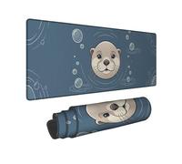 Otter Large Mouse Pad, Playful Cartoon Bubbles Water Ripples None Blue Rubber Smooth Cloth Mouse Mat for Desk Accessories for Office Home Computer Laptop 12x32 Inch