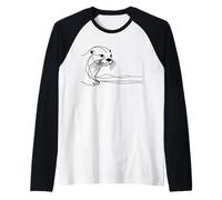 Otter Line Art Wildlife Fan Raglan Baseball Tee