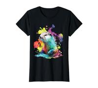 Otter Lover Colorful Abstract River Wildlife Portrait Value Graphic T-Shirt, Women, Black, L