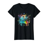 Otter Lover Colorful Abstract River Wildlife Portrait Value Graphic T-Shirt, Women, Black, XL