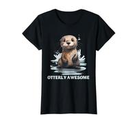 Otter Lover Otterly Awesome Cute River Animal Humor Art Value Graphic T-Shirt, Women, Black, L
