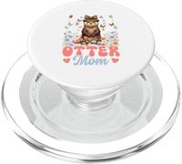 Otter Mom Leopard Bow Tie Colorful Flowers Mother's Day PopSockets PopGrip for MagSafe