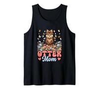 Otter Mom Leopard Bow Tie Colorful Flowers Mother's Day Tank Top