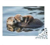 Otter Mother And Cub 1000 Pc Sturdy Cardboard Jigsaw Puzzle Couple Partners Challenging Game Brain Training Decoration 38x26cm/1000pcs