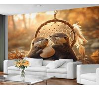 Otter Mural Autumn Trees and Fallen Leaves Mural Wallpaper Fall Wallpaper Nature Theme Wall Paper for Bedrooms Living Room Poster 100X70cm