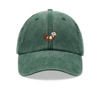 Otter On Back Baseball Cap Vintage Washed Unisex Dad Hat Adjustable Bottle Green