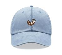 Otter On Back Baseball Cap Vintage Washed Unisex Dad Hat Adjustable Light Blue