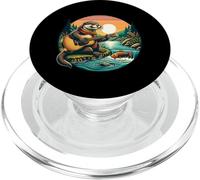 Otter Playing Guitar By River Sunset Campfire PopSockets PopGrip for MagSafe