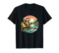 Otter Playing Guitar by River Sunset Campfire T-Shirt