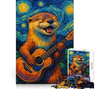 Otter Playing Guitar in Starry Night Jigsaw Puzzle for Teenagers 1000 Pieces Memory Boost Indoor Play Image Assembly (50x75cm)