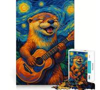 Otter Playing Guitar in Starry Night Jigsaw Puzzle for Teenagers 1000 Pieces Memory Boost Indoor Play Image Assembly (50x75cm)