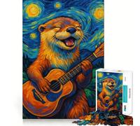 Otter Playing Guitar in Starry Night Jigsaw Puzzles 1000 Pieces for Teenagers Brain Skill Family Joy Exact Edge Memorable Gift (38x52cm)