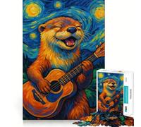 Otter Playing Guitar in Starry Night Jigsaw Puzzles for Adults1000 Pieces Strengthen Memory Home Pastime Clean Edge Elegant Gift (38x26cm)