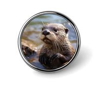 Otter Playing In The Water Badges Circle with Button Design, Personalized Picture Pin Brooches, Round Badge Holders for Decorate Hat Shirt Clothing Bag Accessories
