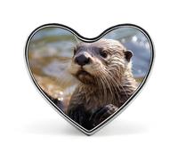 Otter Playing In The Water Badges Heart with Button Design, Personalized Picture Pin Brooches, Heart Badge Holders for Decorate Hat Shirt Clothing Bag Accessories