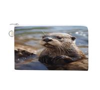 Otter Playing in The Water Coin Purse Zero Wallet with Zipper Canvas Coin Pouch Change Purse Pouch Coin Wallet Coin Bag