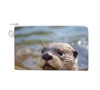 Otter Playing In The Water Coin Purses with Zipper, Personalized Zero Wallet for Shopping, Small Makeup Pouches Bag for Travel, Card Organizer Case, Portable Canvas Change Purses