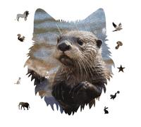 Otter Playing in The Water Jigsaw Puzzle 175PCS Wolf Head Design Puzzle Wooden Jigsaw Puzzles for Adults Families