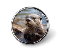 Otter Playing in The Water Lapel Pins Metal Pin Badge Personalized Pinback Button Badges Classic Round Badge Recognition Enamel Lapel Pin for Jackets, Backpacks, Bags