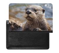 Otter Playing in The Water Passport Cover Family Printed Leather Passport Holder Minimalist Front Pocket Slim Travel Wallet Cover Case Lightweight Credit Card Holder for Women Men