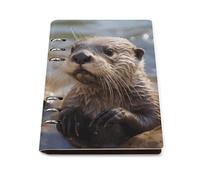 Otter Playing in The Water Ring Binder Notebook, Refillable Faux Leather A5 Loose Leaf Notebook, Waterproof Lay Flat Journal Binder with Lined Paper, Ideal for Personal and Professional Use