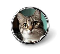 Otter Playing in The Water Round Lapel Pin Brooch Badge Cute Tie Tack Pin for Hats, Clothing, Bags Unique Fashion Accessories Gift for Men & Women, A curious cat, Circular