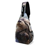 Otter Playing In The Water Sling Bag with Rfid Blocking Causal Mens Crossbody Bag Lightweight Chest Pack Large Man Purse Travel Crossbody Backpack Shoulder Sling Backpack for Hiking Running Cycling
