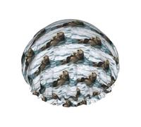 Otter Printed Reusable Shower Hats, Double Layer Headgear For Spa And Salon, Large Hair Wrap